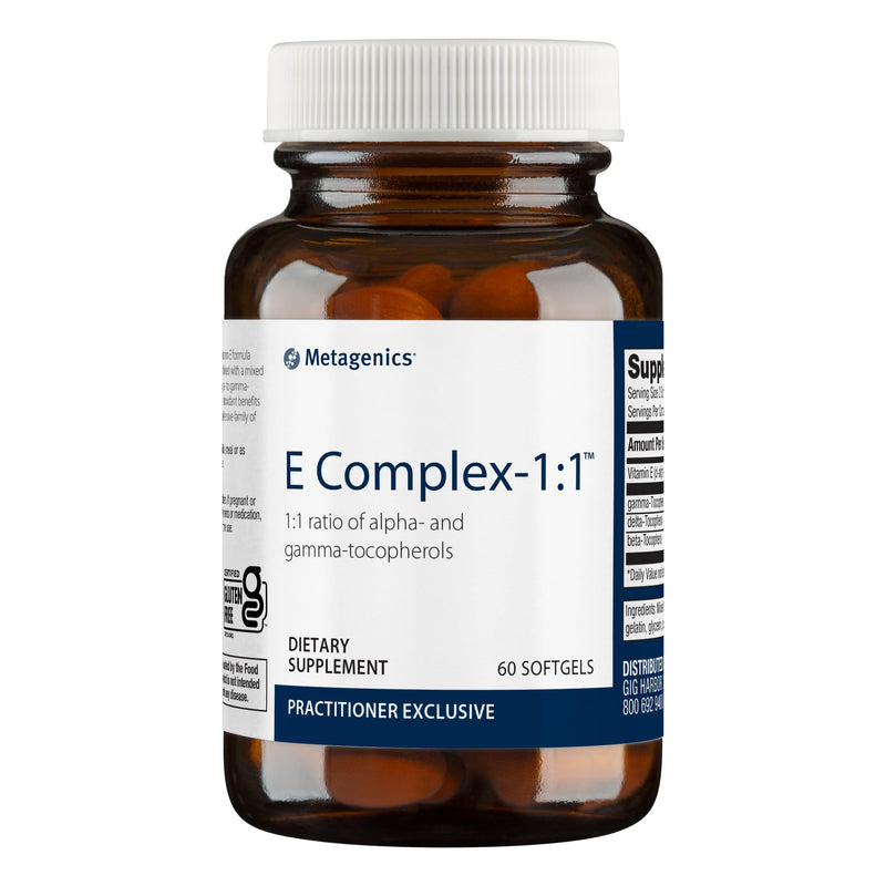 Metagenics E Complex-1:1 - Tocopherol Vitamin E Blend - High Potency Vitamin E - Antioxidants Supplement* - with Gamma-, Delta- & Beta-Tocopherols - Gluten-Free - 60 Softgels - BeesActive Australia