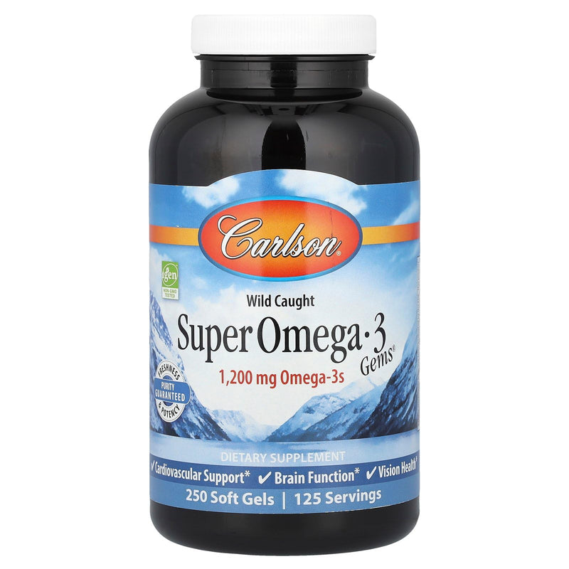 Carlson Super Omega-3 Gems, 1200 mg, Omega-3s, 250 Softgels | with EPA and DHA; Wild Caught Norwegian Fish Oil Supplement; Sustainably Sourced Fish Oil Capsules; Omega 3 Supplements Unflavored 250 Count (Pack of 1)