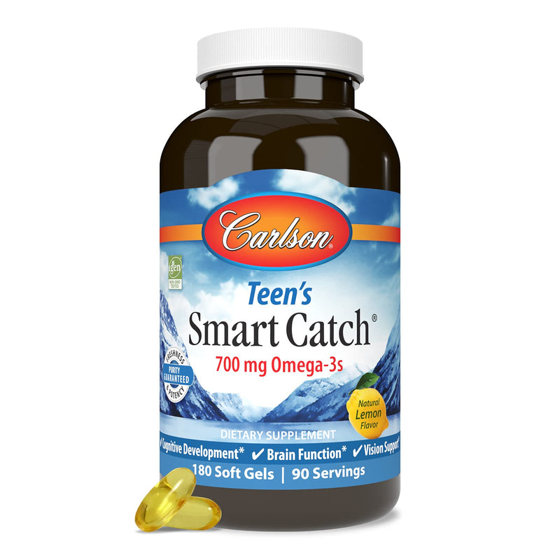 Carlson Teen's Smart Catch, 700 mg, Omega-3s, from Norway, 180 Softgels | Lemon; Wild Caught; Sustainably Sourced 180 Count (Pack of 1)