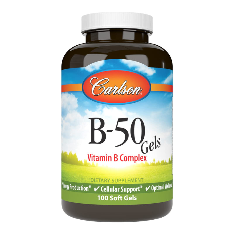 Carlson B-50 Gels, Vitamin B Complex, Energy Production, 100 Softgels | Cellular Support; Optimal Wellness 100 Count (Pack of 1)