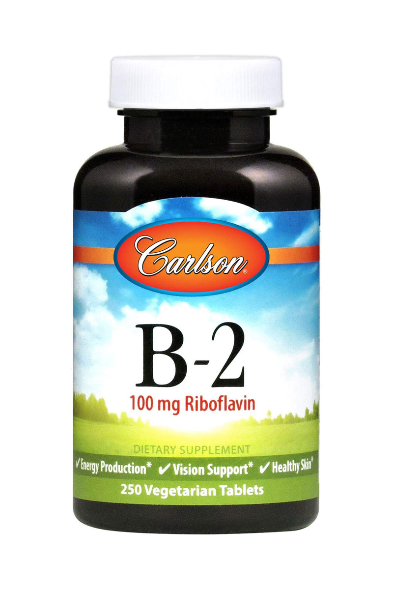 Carlson B-2, 100 mg, Riboflavin, Energy Production, 250 Vegetarian Tablets | Vision Support; Healthy Skin 250 Count (Pack of 1)