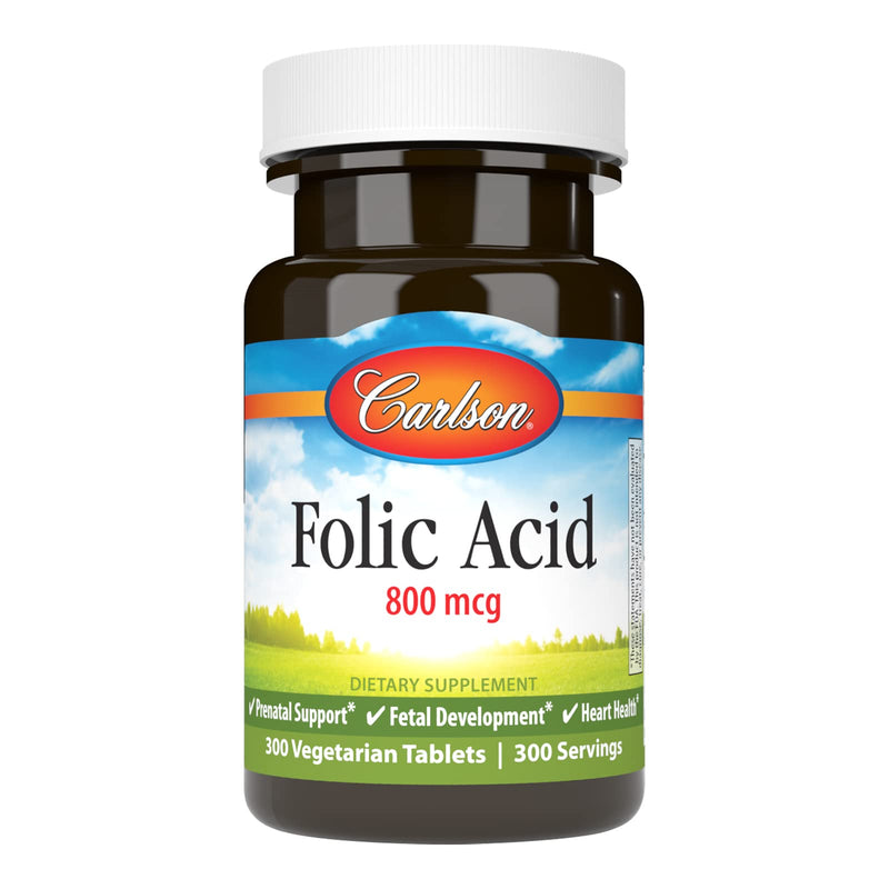 Carlson Folic Acid, 800 mcg, Prenatal Support, 300 Tablets | Fetal Development; Important B Vitamin for Pregnant Women 300 Count (Pack of 1)