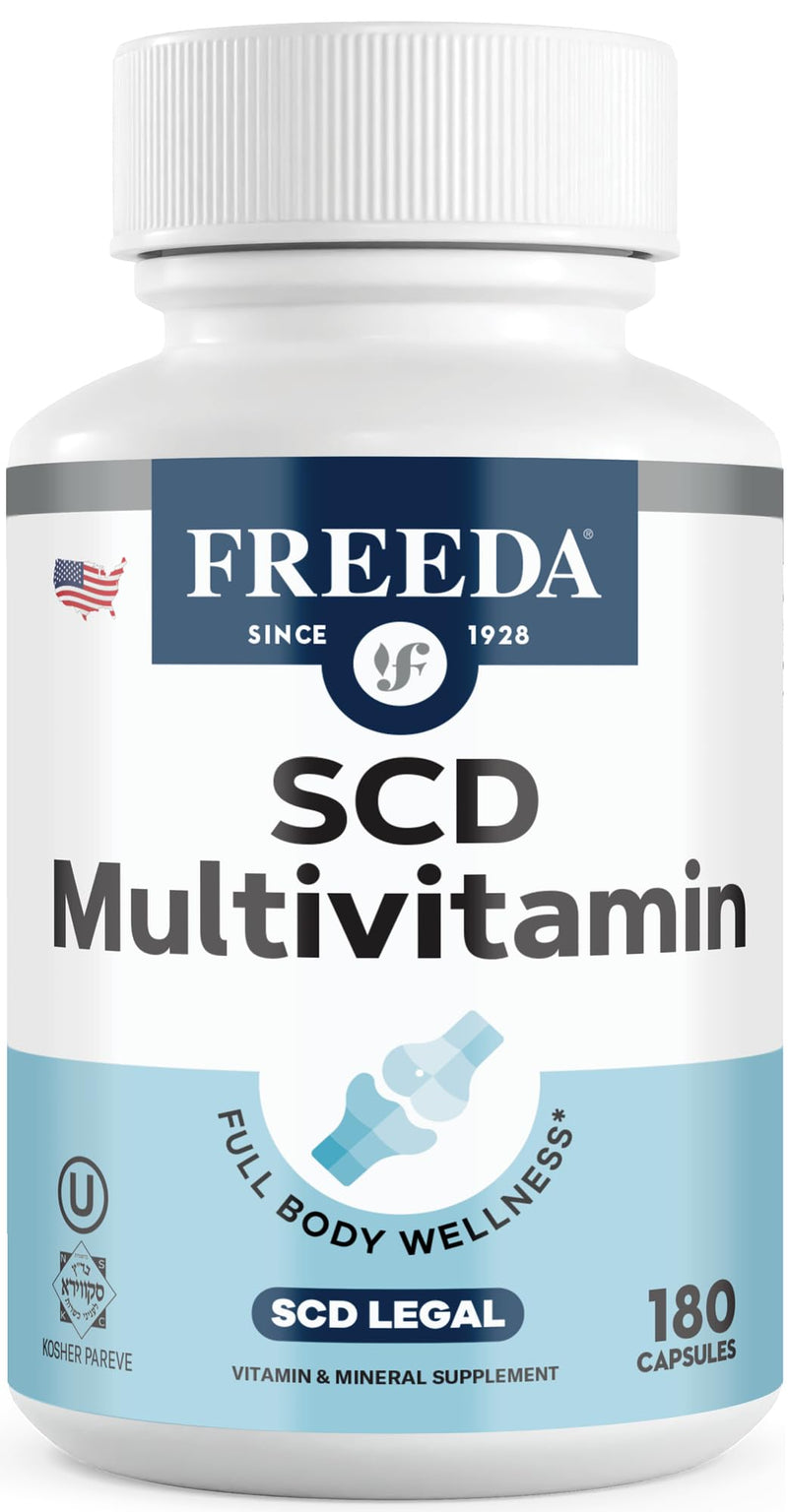 FREEDA SCD Multivitamin – Daily Multivitamin Supplement for Men & Women – Vegan, Gluten-Free, SCD Legal – Kosher Certified Adult Vitamins – Specific Carbohydrate Diet Friendly – 180 Capsules | SCD Legal Formula with Essential Vitamins & Minerals for Me...