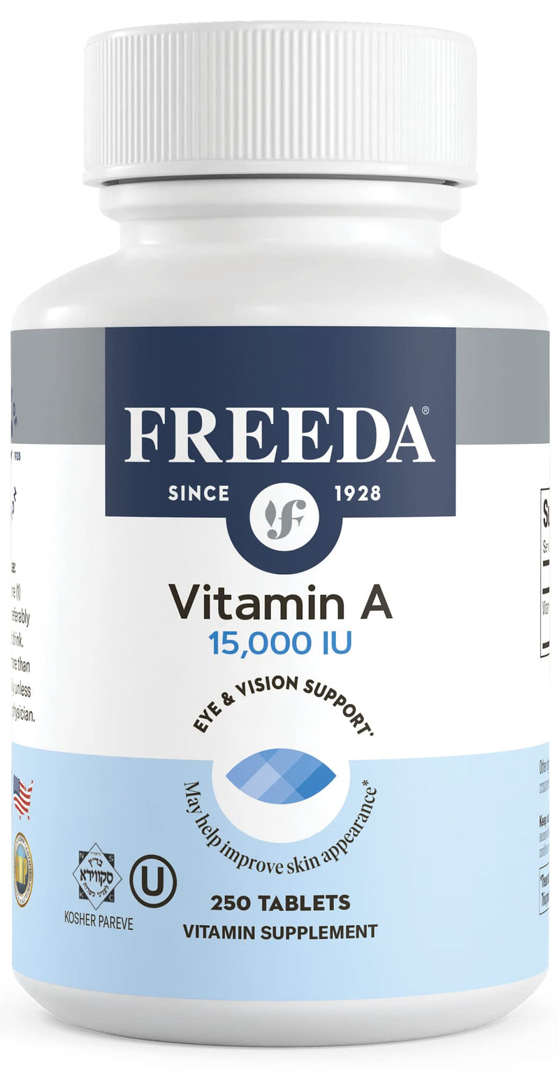 Freeda Kosher Vitamin A Palmitate - Retinyl Palmitate Pure Vitamin A 15,000 IU - Vitamin A Supplement to Support Eye, Vision & Immune Health - Vit A Vitamin Supplements - Vitamina A - 250 Tablets - BeesActive Australia