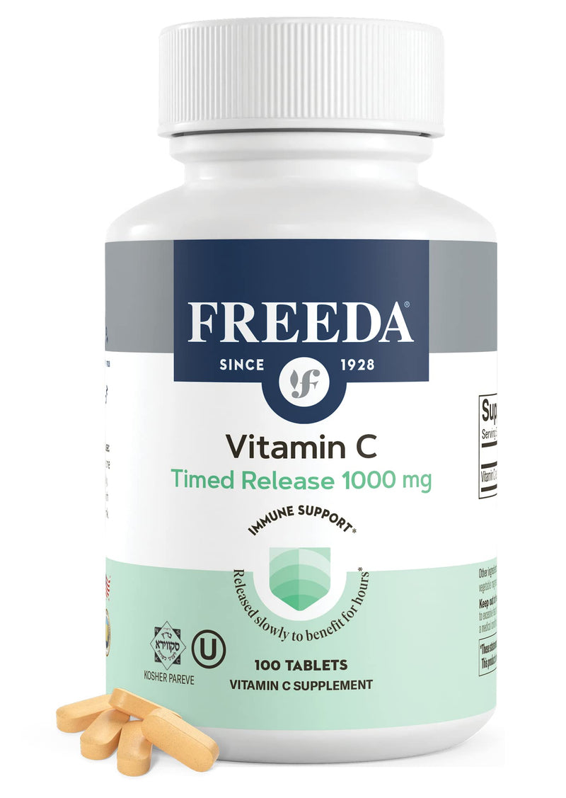 FREEDA Timed Release Vitamin C 1000mg – Slow-Release for All-Day Immune & Antioxidant Support, Gentle on Stomach, Kosher & Vegan, High-Absorption Tablets (100 Tablets) | Supports All-Day Immune & Antioxidant Defense – Promotes Collagen & Cell Health – ...