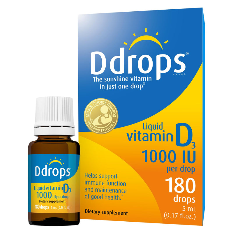 Ddrops Adults 1000 IU 180 Drops, Liquid Vitamin D. Supports Strong Bones & Immune System. No Large Capsules, No Preservatives, Non-GMO, Allergy-Friendly 0.17 Fl Oz (Pack of 1)