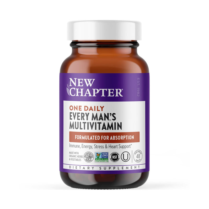 New Chapter Men's One Daily Multivitamin, 48 Tablets | With B6, Extra B12, D3, Vitamin C, and Zinc for Immune, Heart, Cellular Energy, and Brain Health, Non-GMO and Gluten Free 48 Count (Pack of 1)