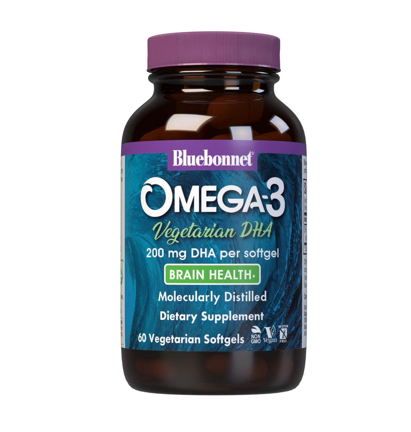Bluebonnet Natural Omega-3 Vegetarian DHA Vegetarian Softgels, 200 mg, 60 Count ('743715009097) | Third-party tested for purity and potency; manufactured in the USA 60 Count (Pack of 1)
