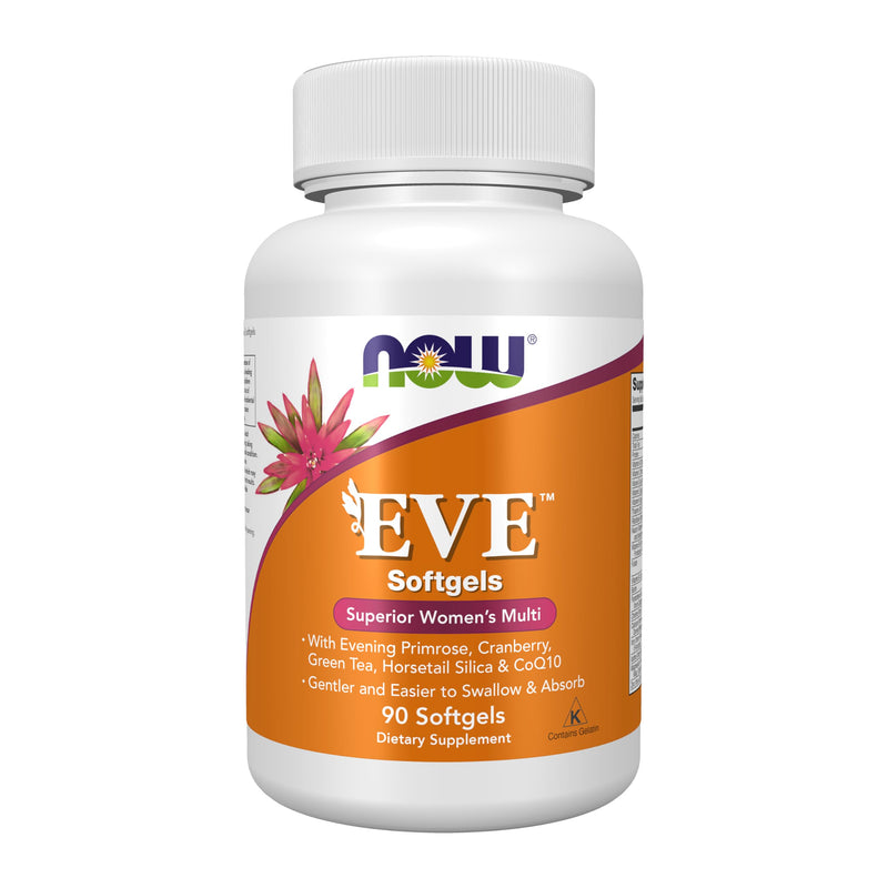 NOW Foods Supplements, Eve™ Women's Multivitamin with Evening Primrose, Cranberry, Green Tea, Horsetail Silica & CoQ10, 90 Softgels 90 Count (Pack of 1)