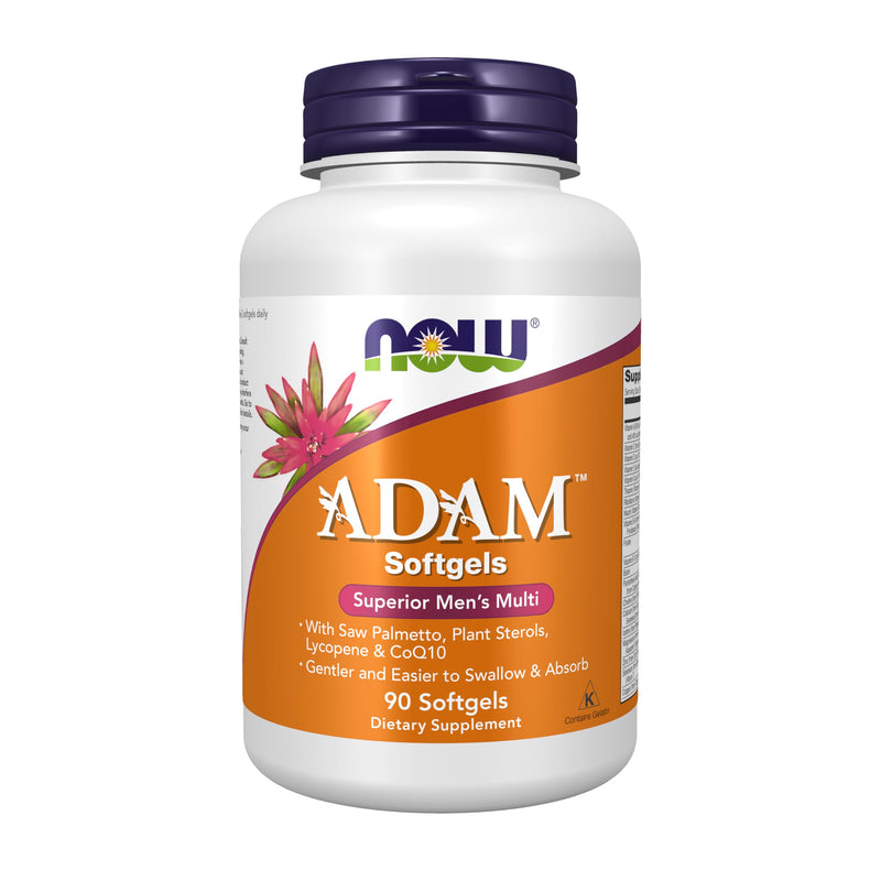 NOW Supplements, ADAM™ Men's Multivitamin with Saw Palmetto, Plant Sterols, Lycopene & CoQ10, 90 Softgels 90 Count (Pack of 1)