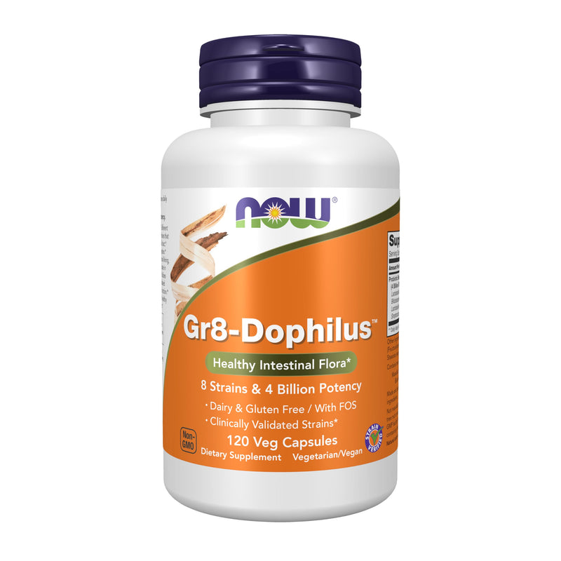 NOW Supplements, Gr8-Dophilus™with 8 Strains & 4 Billion Potency, Shelf Stable, 120 Veg Capsules 120 Count (Pack of 1)