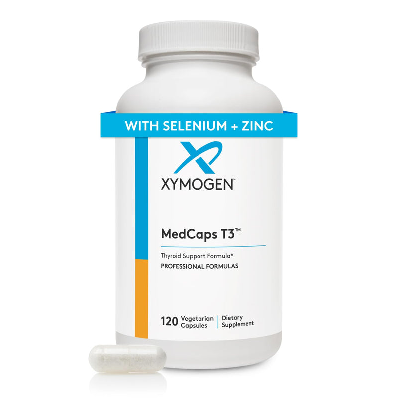 XYMOGEN MedCaps T3 - Thyroid Support Formula with Vitamins + Herbs - Selenium, Zinc, Vitamin E + C, Ashwagandha, Guggul Extract, and Iodine Supplement (120 Capsules)