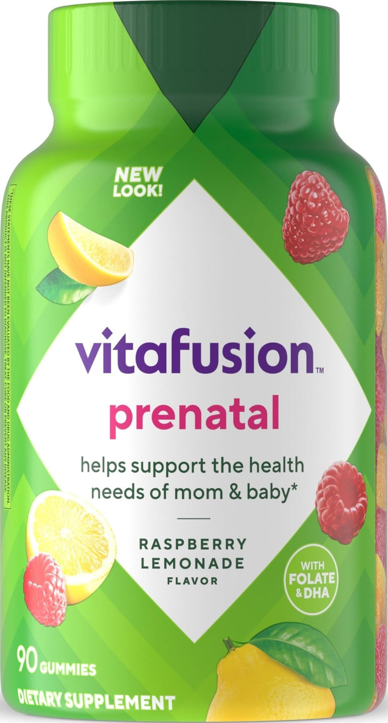 Vitafusion Prenatal Vitamins for Women | 90 Gummies | Gummy with Folic Acid and DHA | Raspberry Lemonade Flavor | Gluten and Dairy-Free Multivitamin Supplement 90 Count (Pack of 1)