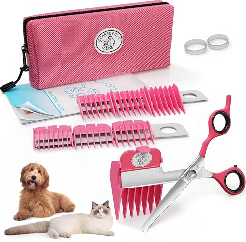 SCAREDY CUT Silent Pet Grooming Kit for Dog, Cat and All Pet Grooming - A Quiet Alternative to Electric Clippers for Sensitive Pets (Right-Handed Pink) 16pc Right-handed Pink