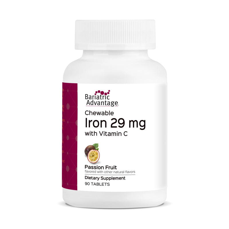 Bariatric Advantage Chewable Iron 29 mg, Passion Fruit, 90 Count | 29 mg Iron, for Bariatric Surgery Patients, Iron with Vitamin C, No Iron Taste, Ferrous Fumarate and Carbonyl Iron Supplement 90 Count (Pack of 1)