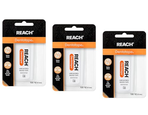 Reach Dentotape Waxed Dental Floss with Extra Wide Cleaning Surface for Large Spaces between Teeth, Unflavored, 100 Yards (Pack of 3) 300 Foot (Pack of 3)