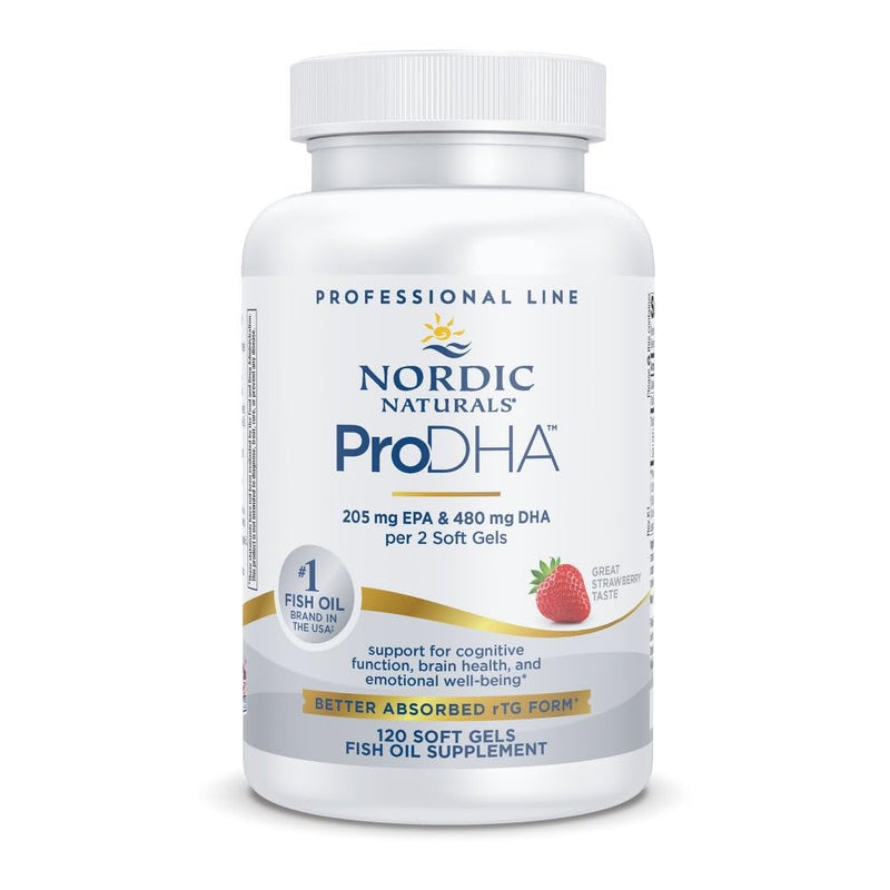 Nordic Naturals ProDHA, 830mg Omega-3, High-Intensity DHA - 120 Count | Omega-3 with high DHA for brain health, mood support & memory. Strawberry soft gels. Non-GMO certified. 60 servings.