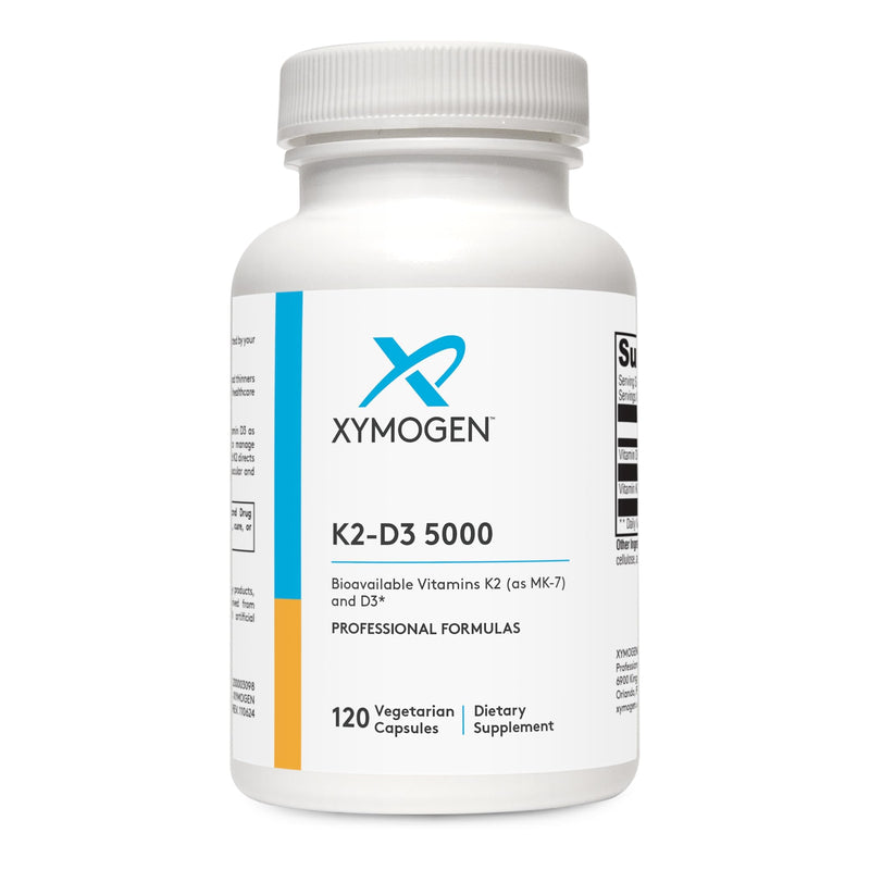 XYMOGEN K2-D3 5000, 120 Capsules | Vitamin D3 K2 Supplement for Immune, Bone, and Cardiovascular Support,* Non-GMO, Gluten-Free, Vegetarian Unflavored 120 Count (Pack of 1)