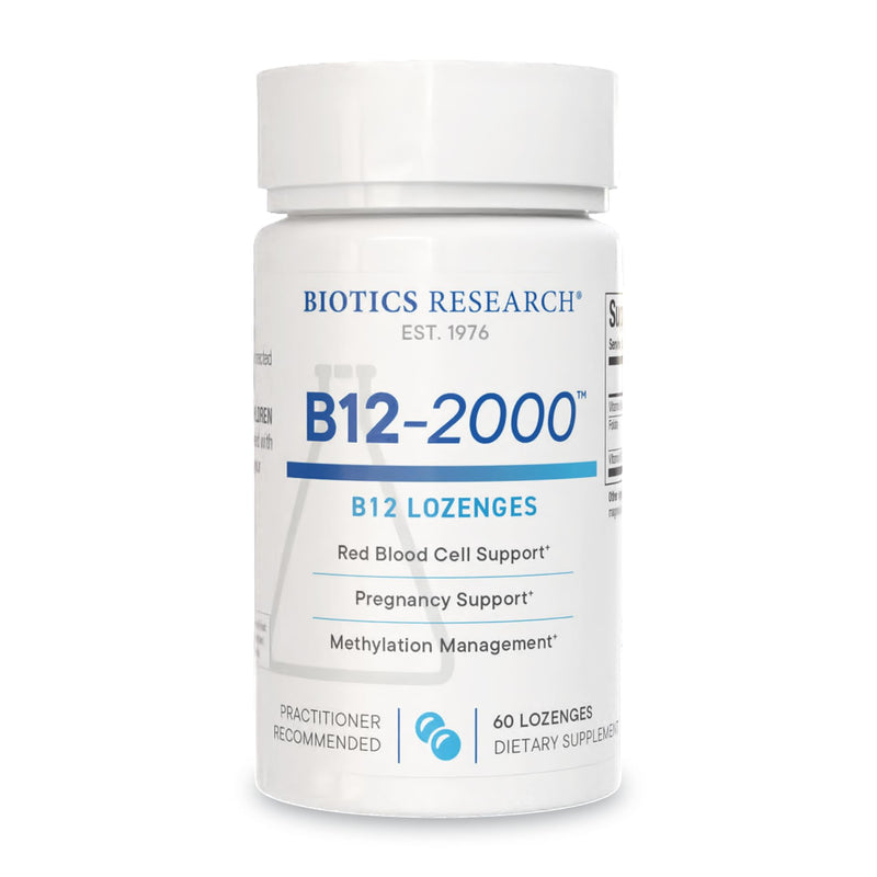 BIOTICS RESEARCH B12-2000™ Vitamin B12 2000 mcg, B6, Folate–B12 Sublingual Lozenges, Methylation Support Supplement, High Potency, Highly Absorbable, Natural, Berry Flavor, Dissolves Easily–60 Count