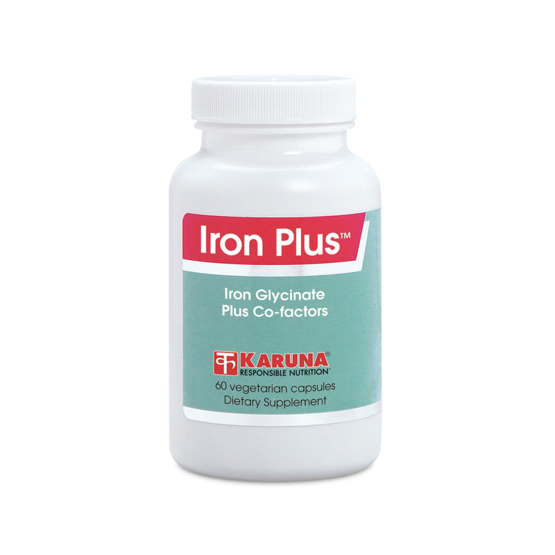 Karuna Iron Plus | 60 Vegetarian Capsules | Iron (glycinate) 29mg, Vitamin A, B12, C, folic Acid, Copper, Manganese, Betaine HCI 100mg