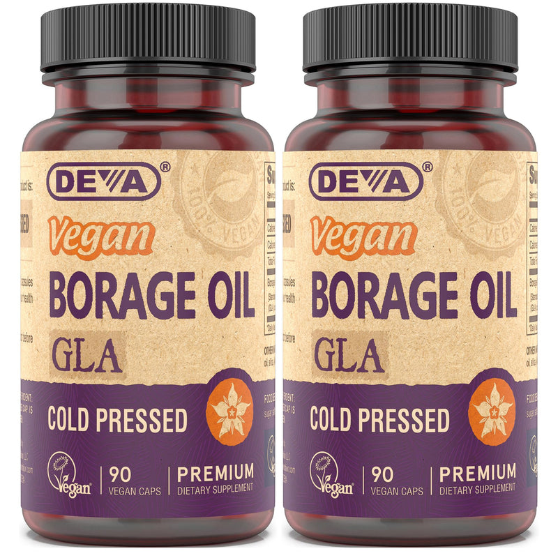 DEVA Vegan Vitamins, Borage Oil 500mg, Source of Omega-6 Fatty Acid GLA (Gamma linolenic Acid), Cold-Pressed & Unrefined, 90 Tablets (Pack of 2) 90 Count (Pack of 2)