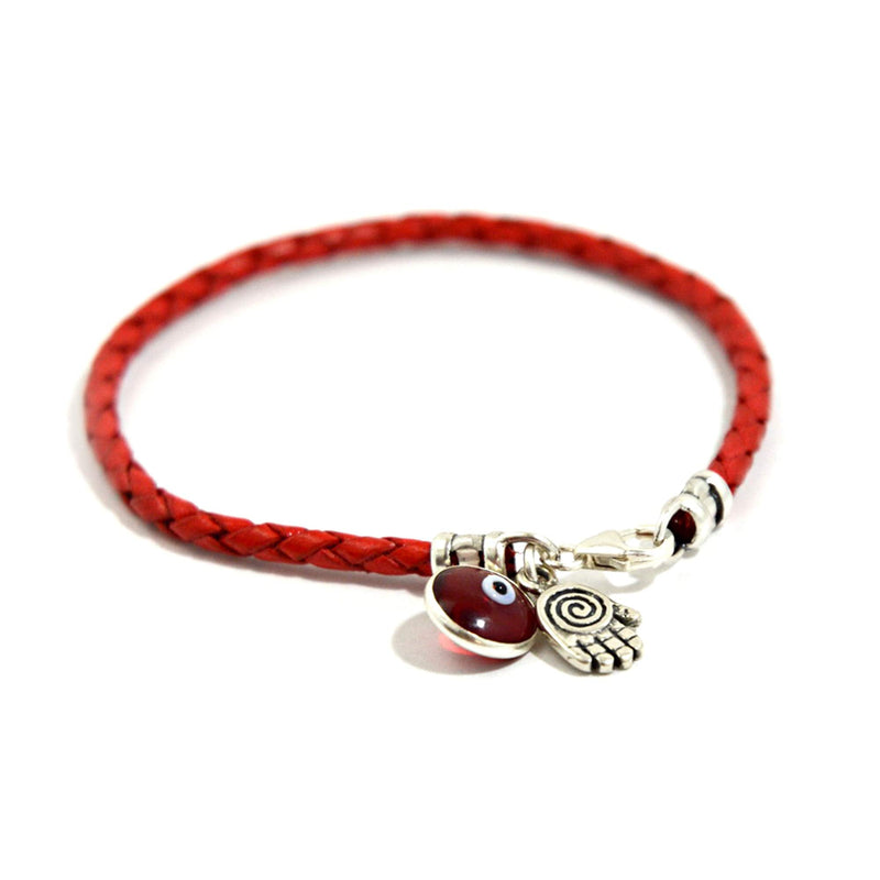 Hamsa Hand Protection Bracelet for Women 7" Length - Silver Hamsa Charm on Red Leather Evil Eye Bracelet for Women - Ojo Bracelet - Red Protection Bracelet Jewelry - Birthday Anniversary Friendship Gift - BeesActive Australia
