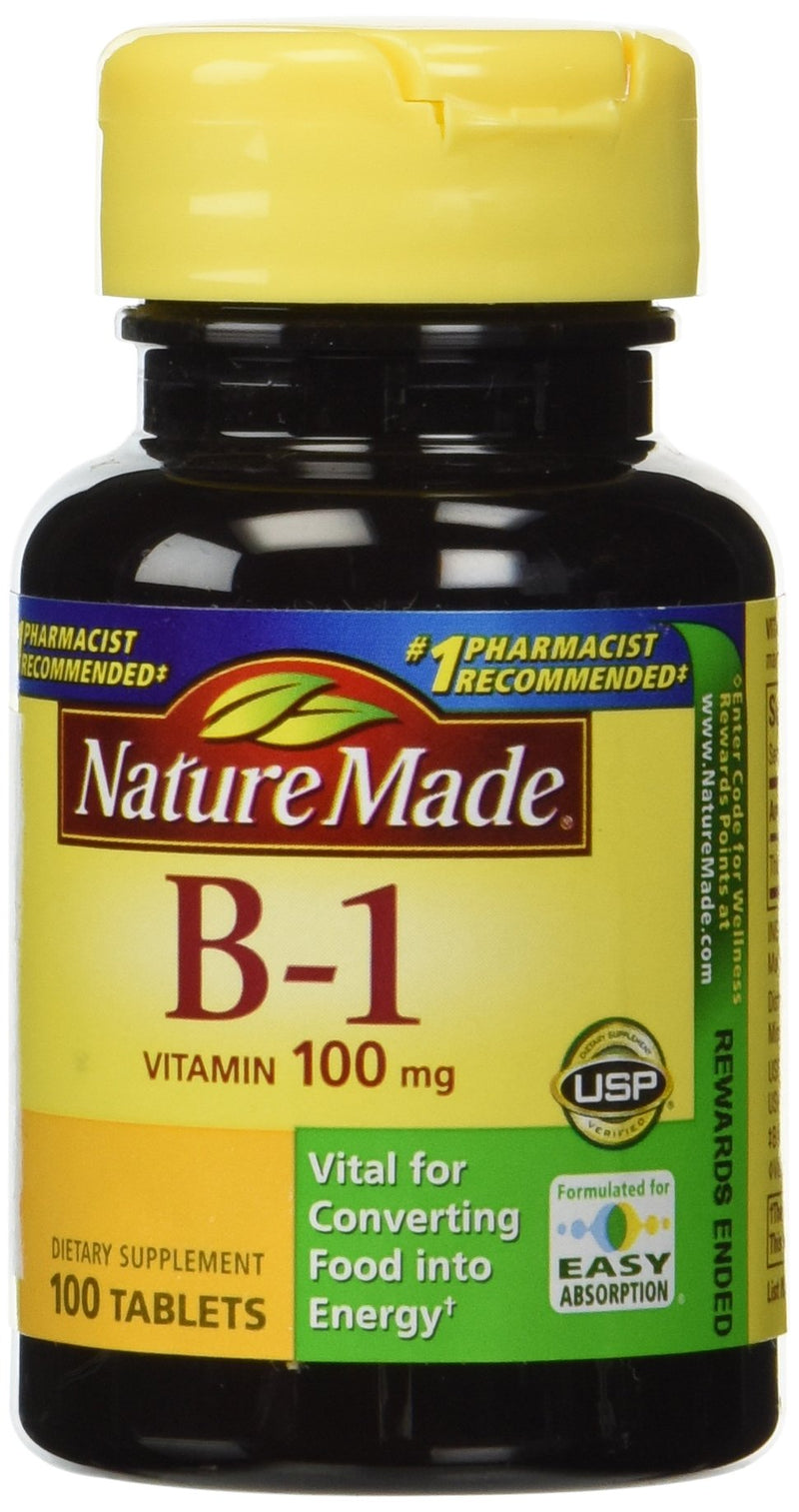 Nature Made Vitamin B-1 100 mg, 100 Tablets (Pack of 3) Unflavored 100 Count (Pack of 3)