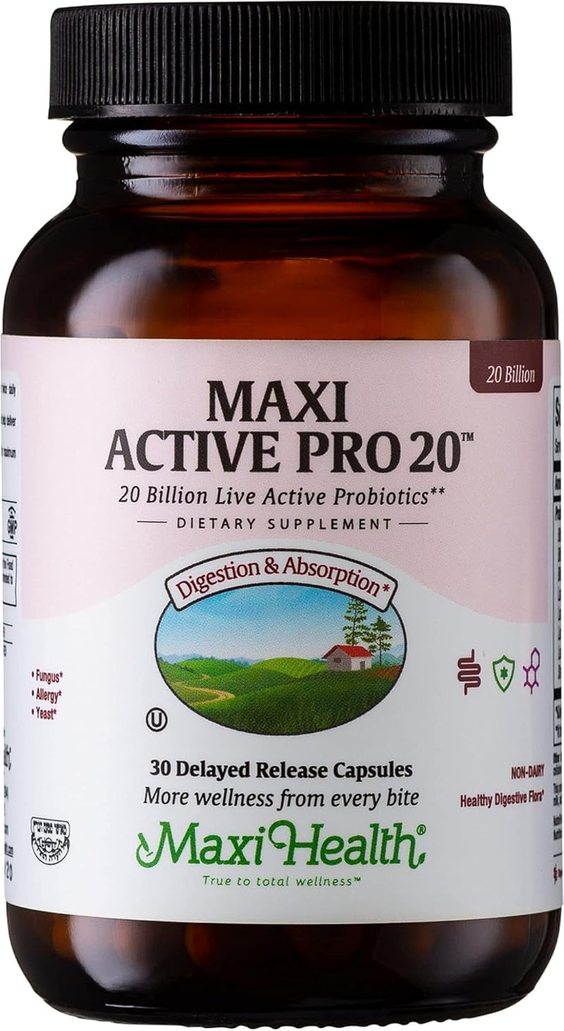 Maxi Health Probiotics for Digestive Health and Gut – 15 Strains, 20 Billion CFU Active Organisms - Probiotics for Men and Women – Daily Probiotic for Digestive Support, 30 Capsules | Kosher | Probiotics for Women & Men | 15 Strains · 20 Billion CFU | ...