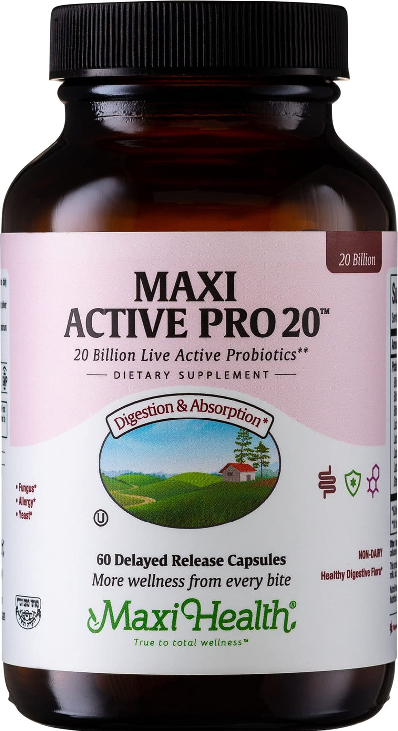 Maxi Health Probiotics for Digestive Health and Gut – 15 Strains, 20 Billion CFU Active Organisms - Probiotics for Men and Women – Daily Probiotic for Digestive Support, 60 Capsules | Kosher | Probiotics for Women & Men | 15 Strains · 20 Billion CFU | ...