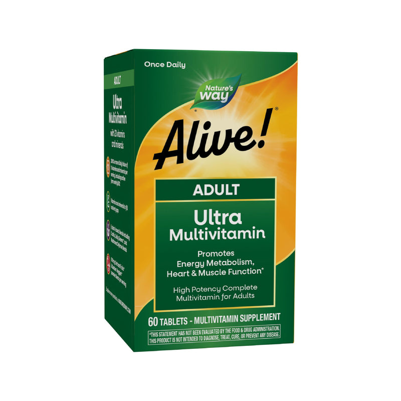 Nature's Way Alive! Adult Ultra Multivitamins, High Potency, 60 ct | Promotes Cellular Energy Metabolism*, Heart & Muscle Function*, B-Vitamins Including Methylated B12, Gluten-Free