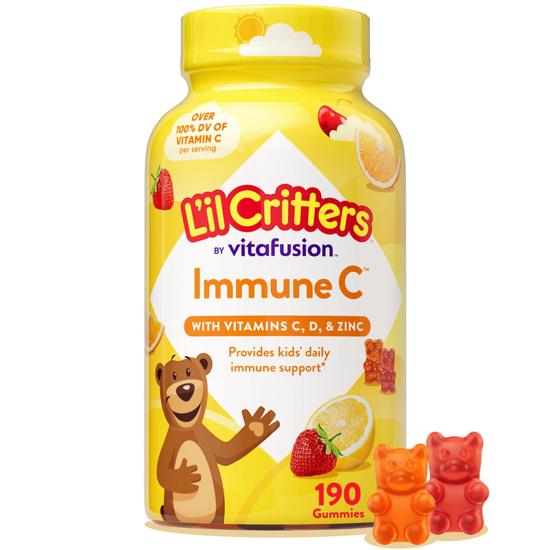 L'il Critters Kids Immune C | Vitamin C and Zinc Gummies | 190 Count | Assorted Fruit Flavors | Gluten and Dairy-Free Children's Gummy Supplement 190 Count (Pack of 1)