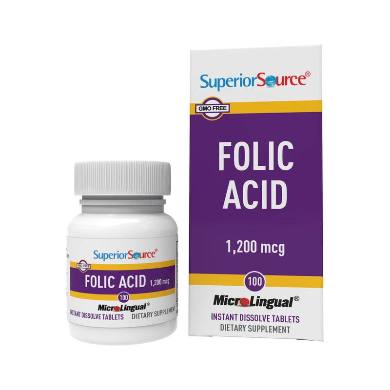 Superior Source Folic Acid 1200 mcg - Supports Heart, Immune & Nervous System - 100 Sublingual Tablets 100 Count (Pack of 1)