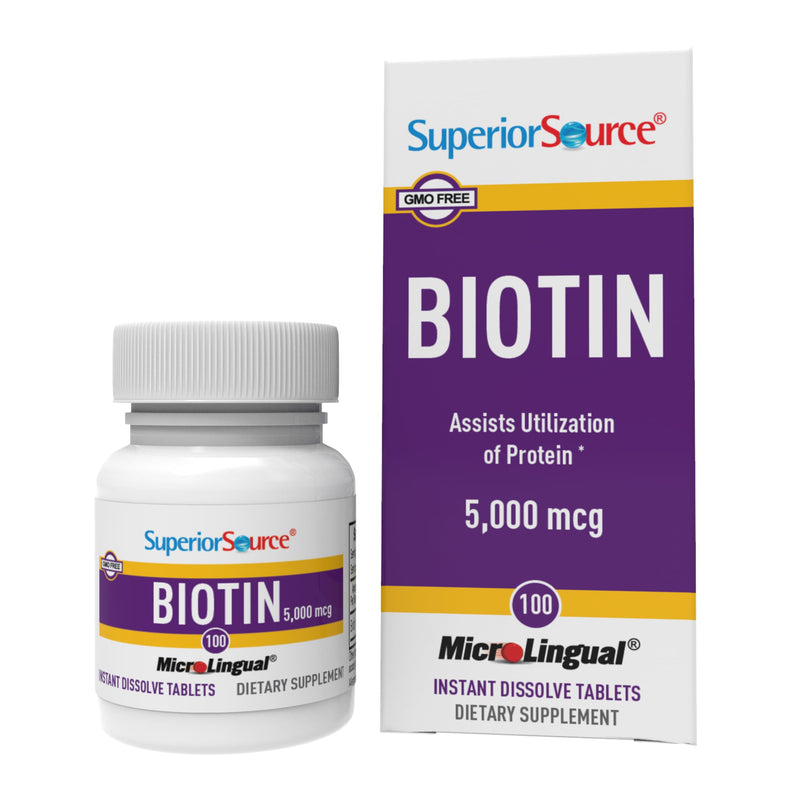 Superior Source Biotin 5000 mcg Sublingual Dissolving Tablets - Daily Supplement Supports Hair Health & Growth, Healthy Nails & Skin - 100 Count