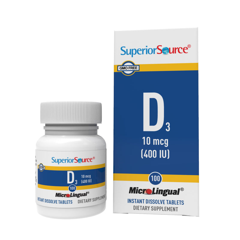 Superior Source Vitamin D3 400 IU - Offers Immune System, Brain & Nervous System Support - Aids Calcium Absorption for Teeth & Bone Health - Bariatric Friendly - 100 Sublingual Dissolving Tablets 100 Count (Pack of 1)