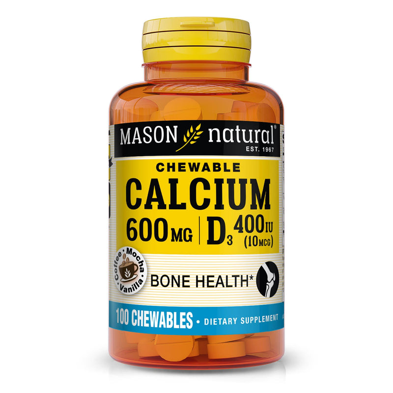 MASON NATURAL Calcium 600 mg with Vitamin D3, 100 Day Supply, Supports Healthy Bones & Normal Muscle Function, Coffee Mocha Flavor, 100 Chewables 100 Count (Pack of 1)
