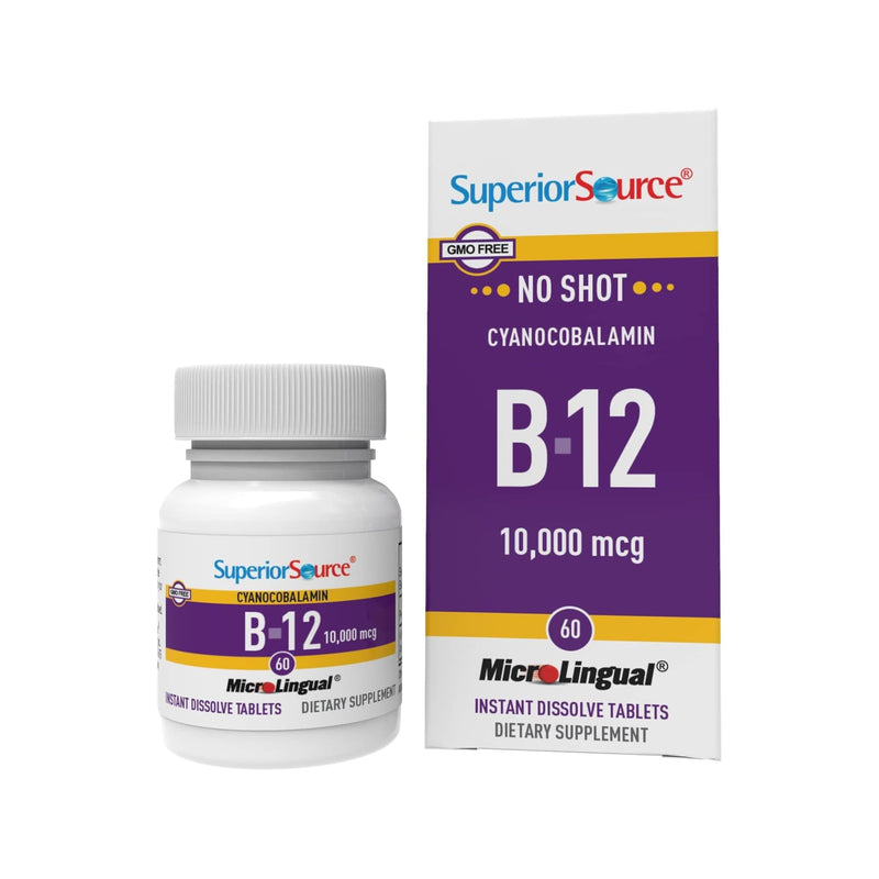 Superior Source No Shot Vitamin B-12 Cyanocobalamin 10000 mcg - Vitamin B-12 to Support Energy Production, Brain Health & Overall Wellness - Sublingual Tablets - 60 Dissolvable Tablets Unflavored 1 Count (Pack of 1)