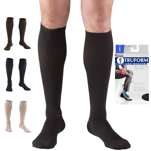 Truform Medical Compression Socks, Knee High Length, Over the Calf Fit 20-30 mmHg Black Large (1 Pair)