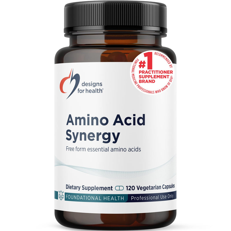 Designs for Health Amino Acid Synergy - Vegetarian Essential Amino Acids Supplement with BCAAs, Alpha-Ketoglutarate, Methionine + B6 (P-5-P) - Support for Athletes + Muscles (120 Capsules) Standard Packaging