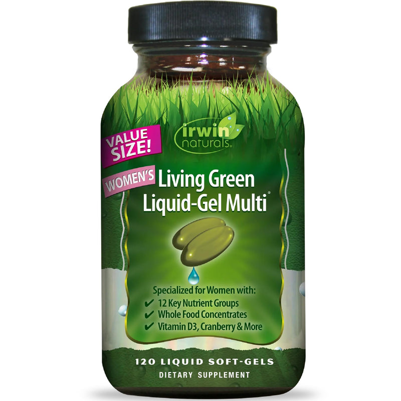 Irwin Naturals Women’s Living Green Liquid-Gel Multivitamins|120 Softgels | Whole Food Multivitamin for Women | 70 Nutrients, Omega & Greens Blend | BioPerine for Absorption Unflavored 120 Count (Pack of 1)