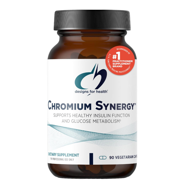 Designs for Health Chromium Synergy - Non-GMO Chromium Nicotinate Glycinate Chelate Supplement with Vanadium, Vitamin D, Manganese, Zinc + Taurine - Cinnamon Powder Base (90 Capsules) Standard Packaging - BeesActive Australia