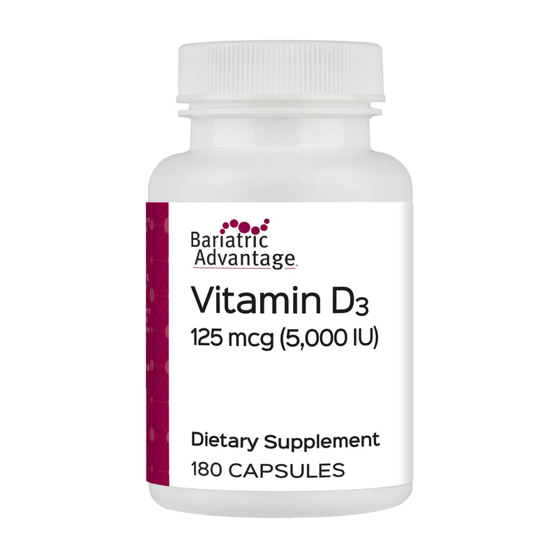 Bariatric Advantage Vitamin D3 5,000 IU, 180 Count | Bariatric Vitamin D, Bone Strength Support*, Water-Miscible, Easy Swallow Capsule, Vitamin D Capsules, for Bariatric Patients 180 Count (Pack of 1)