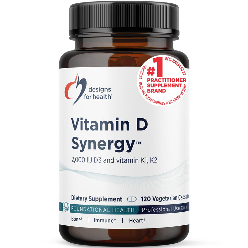 Designs for Health Vitamin D Synergy - 2000 IU Vitamin D with K Supplement - Supports Healthy Moods, Bone Health + Immune Health for Adults - VIT D3 + Vitamin K - Gluten Free + Non-GMO (120 Capsules) 120 Count (Pack of 1)