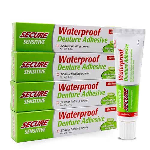 Secure Sensitive Denture Adhesive Cream, Zinc Free Glue, 1.4 oz, 4 Pack