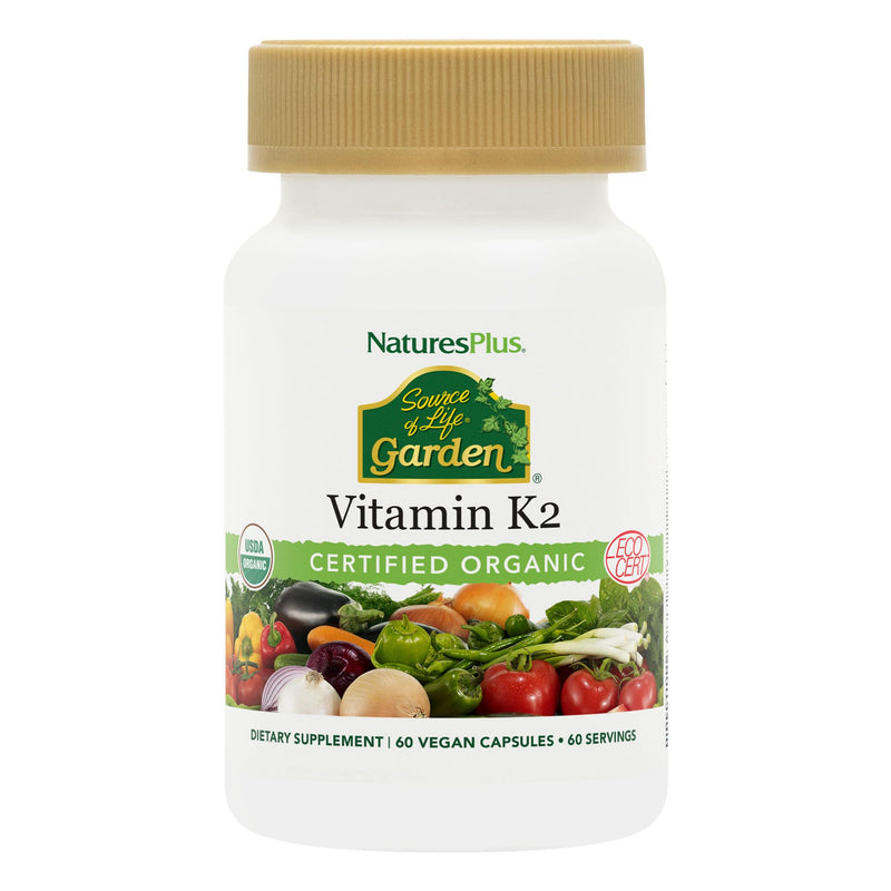 NaturesPlus Source of Life Garden Vitamin K2 - 60 Capsules - Supports Healthy Bones - USDA Certified Organic, Non-GMO, Vegan, Gluten Free - 60 Servings 60 Count (Pack of 1)