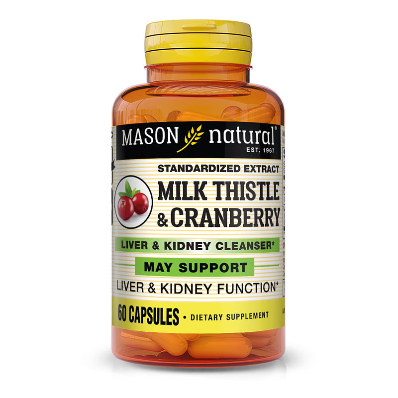 MASON NATURAL Milk Thistle/Cranberry Liver & Kidney Cleanser - Supports Healthy Liver & Kidney Function, Cleanse and Detox, 60 Capsules 60 Count (Pack of 1)