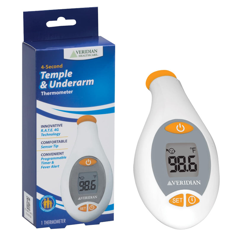 Veridian Healthcare Temple & Underarm Thermometer | Infrared Measurements | Fast 4-Second Readout | Fever Alert | Backlit Display | Programmable Timer | 1-Year Warranty - BeesActive Australia