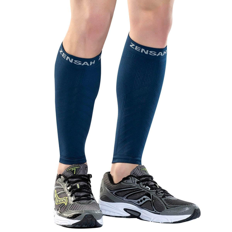 Zensah Running Leg Compression Sleeves - Shin Splint, Calf Compression Sleeve Men and Women (Navy, Large/X-Large) - BeesActive Australia