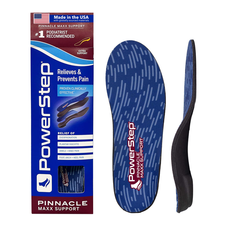 PowerStep Pinnacle Maxx Orthotic Insoles, Maximum Stability & Comfort, Firm & Flexible Angled Heel, Flat Feet & Overpronation, Heavy Duty Shoe Inserts for Men & Women, Made in USA Maroon Men's 11-11.5