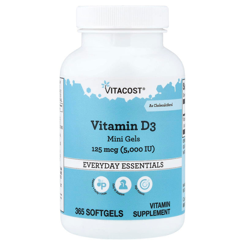 Vitacost Vitamin D3 Mini Gels, 125 mcg (5,000 IU), 365 Softgels