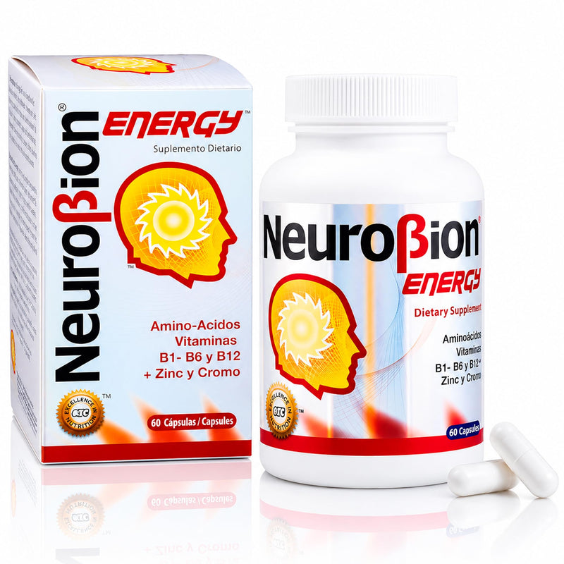 60 Caps Neurobion Energy - Amino Acids Vitamin B1 B2 B6 B12 - Increases Brain Alertness & Stamina | One a day supports normal metabolism and nervous system function; sealed, authentic import 60 Count (Pack of 1)